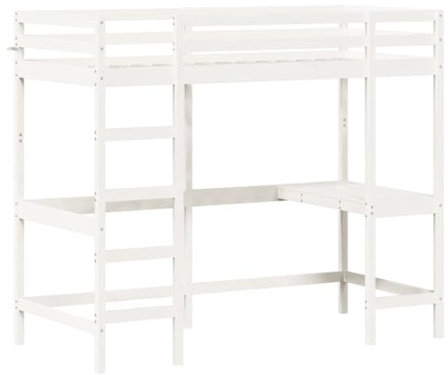 vidaXL Våningssäng med skrivbord vit 90x200 cm massiv furu