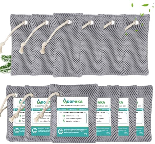 Sacchetti al carbone di bambù attivo per purificare l'aria,sacchetti purificatori per aria fresca come in natura,assorbi-odore al carbone attivo per stanze,deodoranti per auto(6 * 75g+6 * 200g)