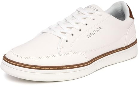 Nautica Men's Jaro Casual Lace-Up Shoe,Classic Tennis Low Top Loafer, Fashion Sneaker-White Size-13