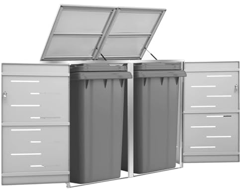 Festnight Mülltonnenbox 2er 240l Edelstahl Grau 138 x 77,5 x 115,5 cm Abschließbar Rostfrei mit Luxus-Federn und praktischem Deckel