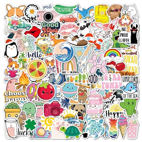 EUZUXU 100 Pcs Vsco Sticker Aesthetic Sticker Set, Waterproof Stickers, for Laptop Computer, Scrapbook, Guitar, Cup, Suitcase, Water Bottle, Scrapbook, Skateboard