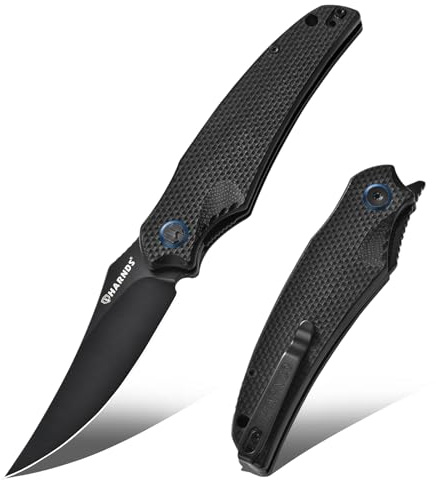 Harnds Cuchillo Plegable de Bolsillo, Cuchillo Frontal Flipper con Hoja de Acero D2 y Mango G10, Cuchillo EDC Premium con Clip de Bolsillo para Pesca y Supervivencia (Negro-Negro Titanio)
