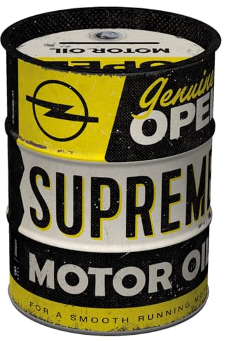 Nostalgic-Art Retro Spardose, 600 ml, Opel – Supreme Motor Oil – Geschenk-Idee für Opel-Zubehör Fans, Original Lizenzprodukt (OLP), Sparschwein aus Metall, Vintage Blech-Sparbüchse