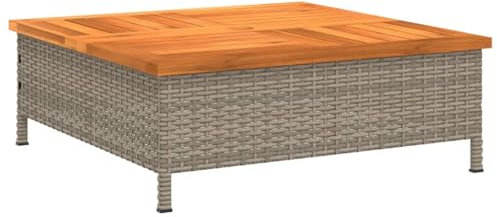 Quadratischer Rattan-Couchtisch für den Außenbereich mit Tischplatte aus massivem Akazienholz – Sonnenschirmloch Beistelltisch für Garten, Balkon, Pool