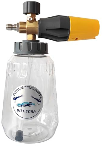 QiLeeCar Snow Foam Cannon with Heavy Duty Brass Knob, 1/4 Quick Release Foam Blaster for Pressure Washer Gun and Wand, Yellow Adjustable Nozzle, 1 Liter, Pressure 1450psi-5000psi