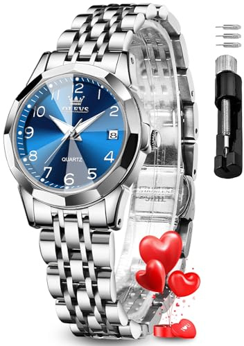 OLEVS Women Watch Stainless Steel Waterproof Diamond Small Face Quartz Analog Ladies Watches Fashion Gold Black White Blue Dial Women Wrist Watch