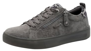 Tamaris Comfort damsneakers, platta med dragkedja, fritid, antracit sue, 40 EU