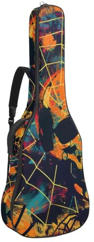 Gitarrentasche mit nahtlosem Vintage-Muster, gepolsterte Tasche für Akustikgitarre, Rucksack mit verstellbaren Schultergurttaschen, Mehrfarbig 03, 42.9x16.9x4.7 in, Lässiger Tagesrucksack