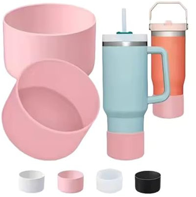 Protective Silicone Bottom Protector Boot for Stanley Quencher Adventure 40oz & Stanley IceFlow 20oz 30oz and Compatible with Hydro Flask Water Bottle 12oz 21oz 24oz(Baby Pink)