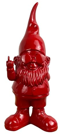 Alfie Francis 26.5cm Tall Modern Funky Bright RED Rude Gnome Living Room Ornament Gonk Middle Finger Up Yours F OFF Resin Statue for Home and Garden