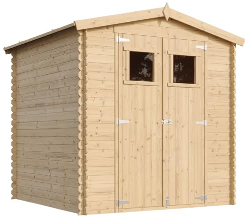 TIMBELA M343+M343G träträdgårdsskjul med behandlat golv – utomhusförvaring – I216 x 206 x H 218 cm/3,58 m² litet verktygsskjul, cykelförvaring