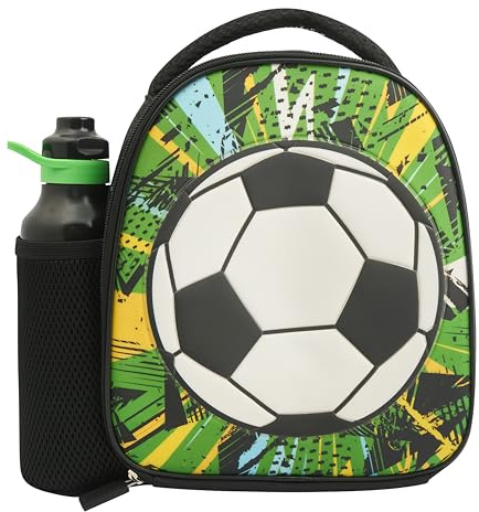 Polar Gear Football Energy Insulated Kids Lunch Bag Holder and 600ml Water Bottle, Polyester, 600 milliliters, Black