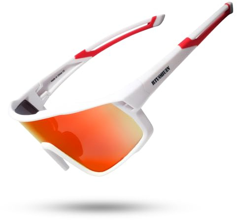 RTUOHUIN Occhiali da ciclismo polarizzati con protezione UV400 Occhiali da sole sportivi TR90 Montatura flessibile Occhiali protettivi rapidi per bambini, uomini e donne - Bianco Rosso