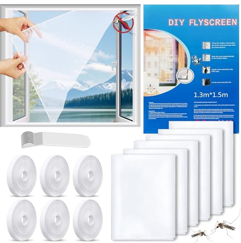 STFYUG 6 Stück Fliegengitter Fenster, Insektenschutz Fenster, Moskitonetz Fenster, Fliegennetz Fenster, mit Klettband Selbstklebend, Moskitonetze für Fenster und Türen