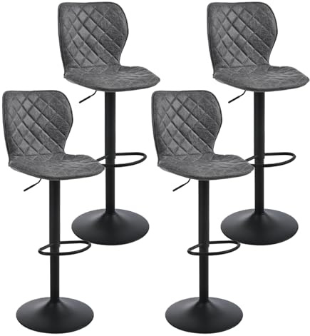 Goeurvant Barhocker 4er Set Barstuhl Höhenverstellbar mit Lehne & Fußstütze – 360°Drehbar PU Leder Gepolstert Barstühle mit Metallgestell für Küche Theke Esszimmer Wohnzimmer,Schwarz