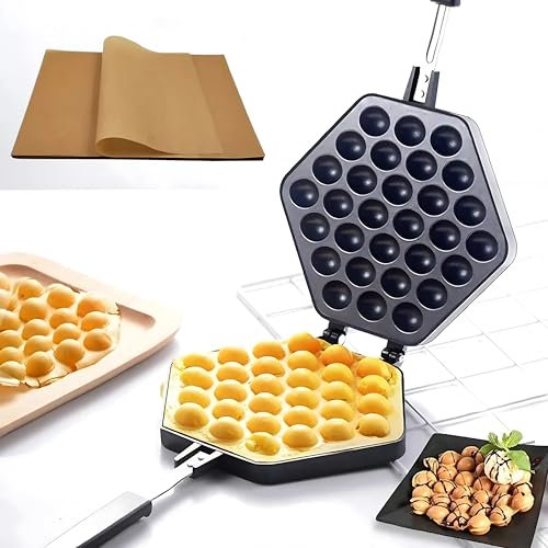 Bubble Waffle Maker Pan Stove with Paper Top Non-Stick Belgian Waffle Maker Crepe Maker - Våffelbagare för snacks Frukost Lunch, Hong Kong Style Egg Waffle Baking Mold Tray