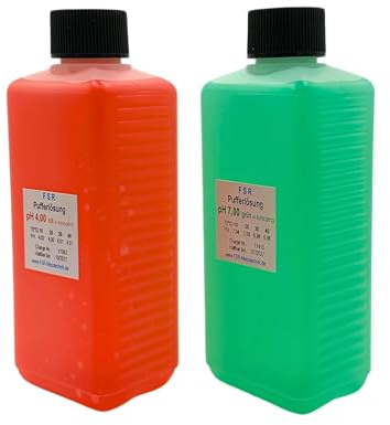 FSRTOP pH 4 und pH 7 Kalibrierlösung Set, je 250 ml Pufferlösung, für pH-Messgeräte, Rot und Grün