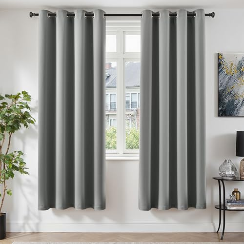 TOPICK Vorhänge Gardinen Verdunklungsvorhänge 2er Set H220xB140 Hellgrau | Gardinen mit Ösen Wohnzimmer Fensterdekoration Blackout Curtains verdunkelung Vorhänge Blickdicht Schlafzimmer Türvorhang