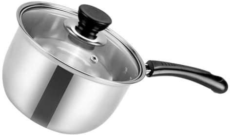 Luxshiny Casserole en Acier Inoxydable 1,5 L avec Couvercle Marmite à Lait Antiadhésive Poignée Unique Compatible Induction pour Bébé et Soupe Ustensile Cuisine Multifonctionnel