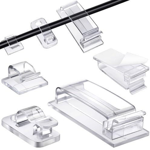 100 Stück Kabelhalter Selbstklebend, 3 Größen Kabelclips Set für Kabelmanagement, Transparent Kabel Organizer für Schreibtisch Wand Büro und Zuhause