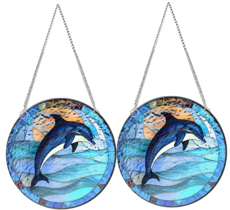 Toddmomy Listado De Delfines Sun Catcher Colgante De Ventana De Acrílico Teñido Adorno Colgante De Ventana para Decoración De Pared