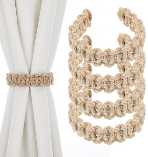 TIESOME 4 Stück Vorhang Raffhalter Boho Gardinenhalter, Eflochtene Gardinenhalter Handgefertigte Geflochtener Vorhang Raffhalter für Office Wohnzimmer Schlafzimmer Dekorative Vorhänge