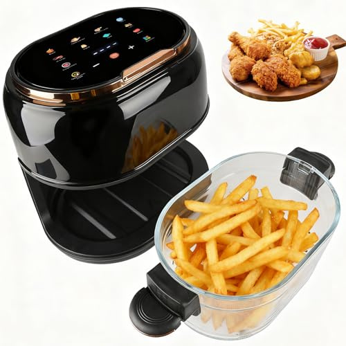 Freidora de aire 5L Airfryer, 9 en 1 con cesta de vidrio y pantalla LED | Con ventana de visualización, temporizador 24 h y cocción saludable con menos aceite, ideal para toda la familia