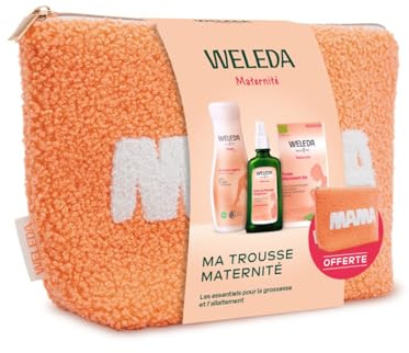 WELEDA - Trousse Maternité Vergetures, Jambes Légères et Tisane | Grossesse & Allaitement - Trousse en coton recyclé offerte