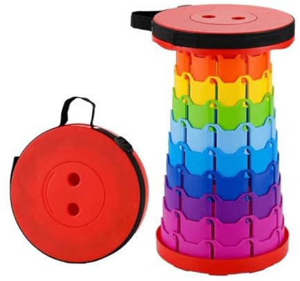 Portable Telescopic Stool,Camping Lightweight Folding Stool,Folding Stool Seat Heavy Duty Outdoor Picnic Fishing BBQ Foldable - Red