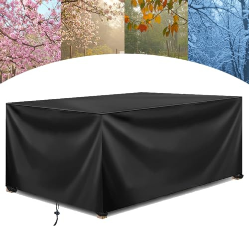 HNKDKJ Fundas para Muebles Jardin, 80x50x75cm/Largo x Ancho x Alto Tela Oxford 420D Resistente al Viento Anti-UV Cubierta de Mesa Exterior Impermeable Funda Mesa Jardin para Mesa Jardin Exterior