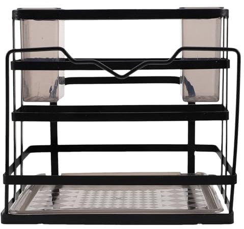 ROMISBABA Porta Coltelli da Cucina in Acciaio al Carbonio con Vassoio Drenante Rimovibile Organizer Multifunzionale per Countertop Supporto Elegante per Coltelli Taglieri e Bacchette Colore