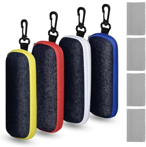 YUPZAR 4 Pezzi Custodie per Occhiali,Custodia Rigida,Per Occhiali da Sole,Custodia in Tessuto Denim,Occhiali 4 Panni per la Pulizia