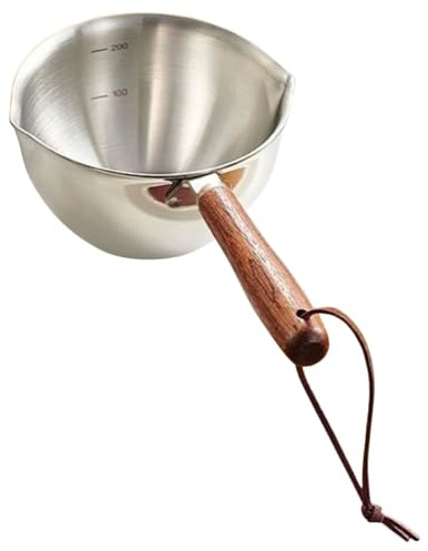 GARVALON Pentolino Acciaio Resistente con Manico Legno Pentola Piccola per Sciogliere Burro Cioccolato e Salse Riscaldamento Rapido e Versatile per Cucina Induzione e Uso Domestico