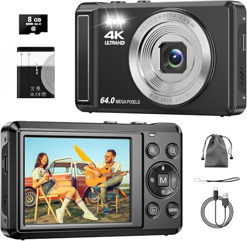 Digitalkamera 4K 64MP, 2.8 Zoll UHD Autofokus Kamera fotokamera, Micro-SD-Karte & Akku,16X Digitalzoom Wiederaufladbare Tragbare Kompaktkameras mit für Anfänger Jugendliche