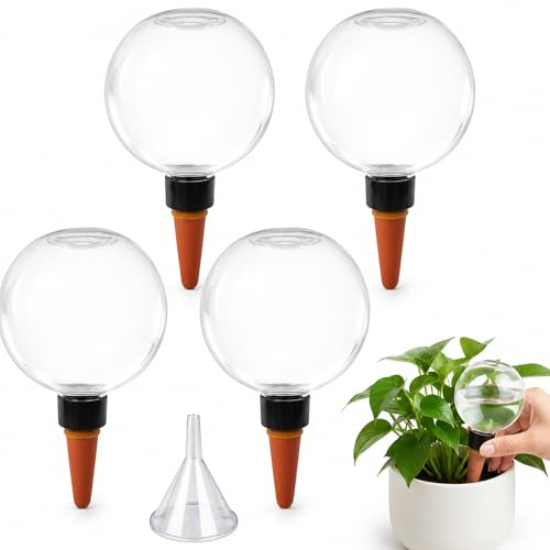 LMSAWK 4 Piezas Autorriego Globos Bolas De Riego, 500ml Globos de Riego de Plantas, Bolas de Riego Automáticas Transparentes, con Embudo de Riego, Apto para Plantas de Interior y Exterior