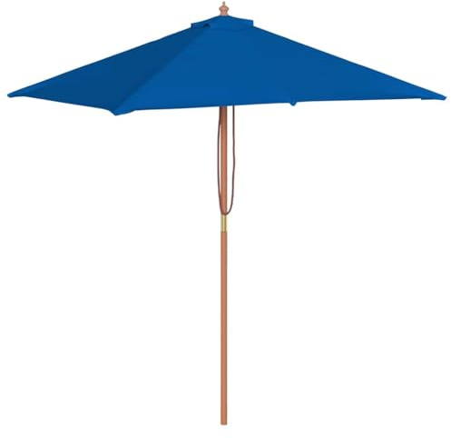 Fisinber Ombrellone con palo in legno, nero, 150 x 200 cm, rettangolare, da giardino e balcone, in legno, con pratico sistema a corda e ventilazione per la terrazza, Blu, 150 x 200 x 235 cm