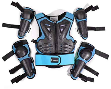 Équipement de protection pour enfants de 5 à 13 ans pour moto, motocross, cyclisme, ski, skateboard, patins à roulettes, Bleu et noir.