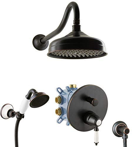 PaulGurkes Duschsystem Nostalgie Schwarz Retro Regendusche Unterputz Komplett