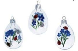 Gisela Graham Set mit 3 Glas-Eiern zum Aufhängen an Ostern, Vergissmeinnicht, Marienkäfer-Design