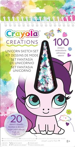CRAYOLA - Creations, Set Fantasia Unicorno, Album con 20 Pagine da Colorare e 100 Adesivi, attività Creativa per Bambini, età 6+, 04-1174