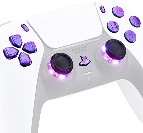 eXtremeRate DTF V3 LED Kit für ps5 Controller Ersatz Leuchttaste D-Pad Thumbsticks SHARE-/PS-Taste Richtungstasten LED Knöpfe Zubehör für ps5 BDM-010&020-Klassik Symboltaste-Lila Blau[9 Modi 7 Farben]