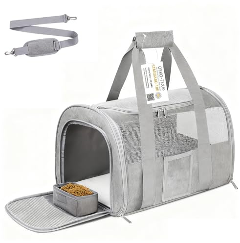 SECLATO Cat Carrier Pet Dog Carrier Airline Approved for Puppy Cat Carrier Under 15 lbs, Collapsible Soft Sided Airline Approved Cat Carriers, Grey