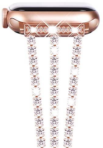 NewWays Bling Strap for Apple Watch 42mm 44mm 45mm 46mm,Rosegold | Women Diamonds Stainless Steel Band Compatible with iWatch Series 11 10 9 8 7 6 5 4 3 2 1 SE
