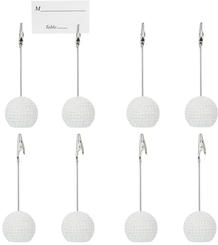 JINGHANGER Golf Party Dekorationen 8 Stück Kunstharz Golfball Basis Memo Clip Halter Notizhalter Fotoständer für die Dekoration von Golfparty Events 11x4,5 cm