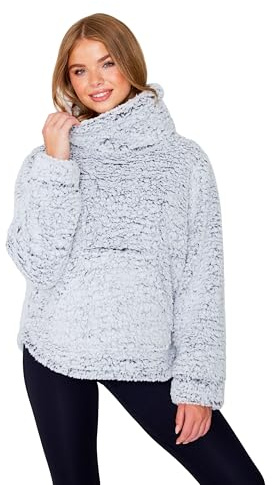 TURTLE Women’s Grey Fleece Lounge Top Snuggle Jumper Warm Pullover Jacket with Cowl Neck, Soft & Comfortable FitWinter Thermal Sweatshirt for Loungewear (M = UK 12-14)