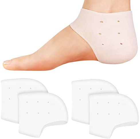 Gemtte Silikon Fersenschutz, 2 Paare Gel fersenpolster Silikon Pads, Atmungsaktiv Ferse Socken für Fersensporn Plantarfasziitis, Ferse Schmerzen, Achilles Tendinitis, Trockene Rissige Fersen