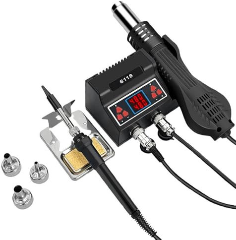 perfeclan 2 in 1 Hot Air Rework and Soldering Iron Station Auto Sleep LED Digital Display Cool Hot Air Conversion for Boards Jewelry
