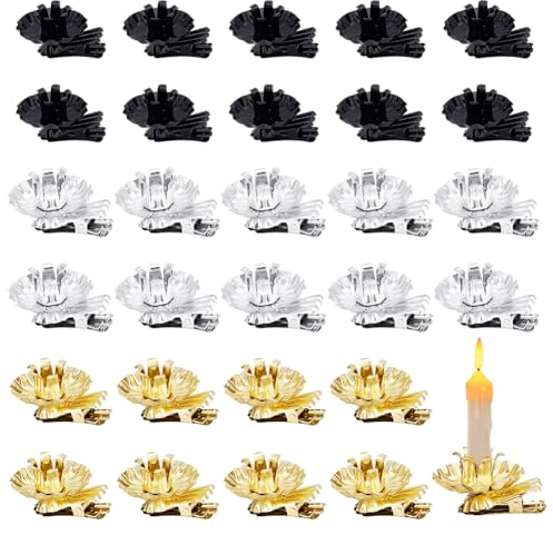 PH PandaHall 36pz Porta Candele per Albero di Natale 3 Colori Clip per Candele in Metallo, Retrò Portacandele di Natale per 5mm/15mm Candele per Matrimonio Compleanno Decorazione Natalizia