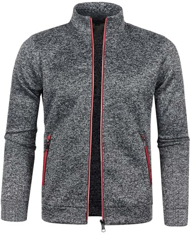 Veste d'hiver pour homme très chaude automne et hiver col zippé col solide pull manches longues mode top sweat-shirt manteau polaire été, gris, 5XL