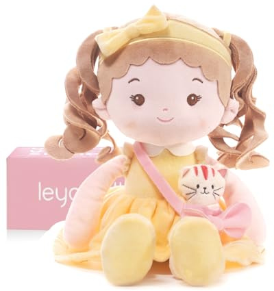 LeyaDoll mjuka babydocka leksaker (40,6 cm), min första ragdocka för 1-årig flicka födelsedagspresent, julpresent plyschleksaker för småbarn barn spädbarn Daydream-Sunny-and-Her-Pet-Cat